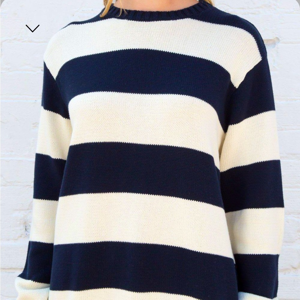 brandy melville brianna cotton thick stripe sweater in navy blue/ivory